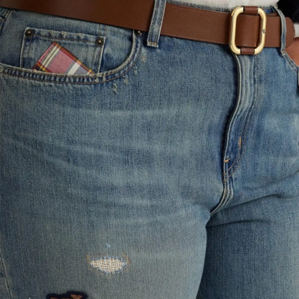 New Ralph Lauren Plus Size Patchwork Boho Relaxed Tapered Jeans in Skye Wash - Picture 6 of 12